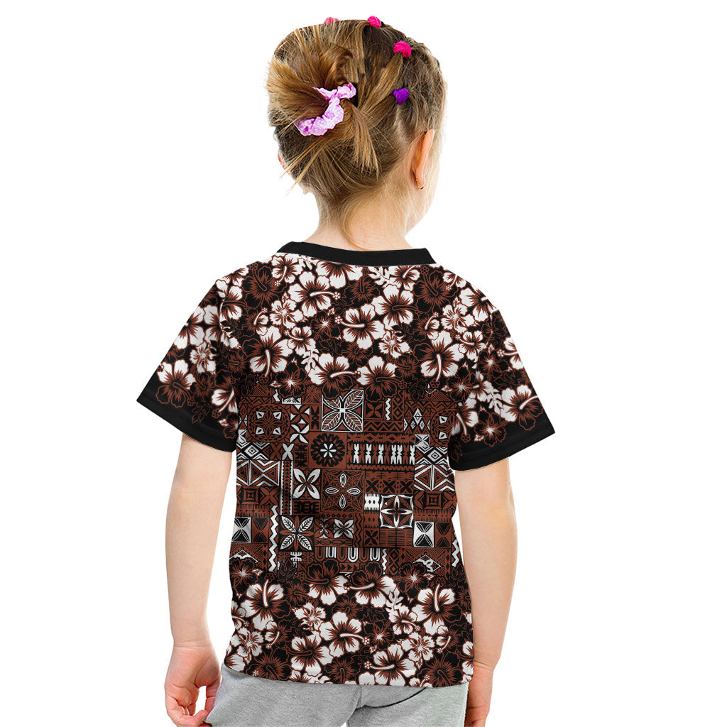 Burgundy Hawaiian Tapa Tribal Hibiscus Kid T Shirt LT9 - Polynesian Pride