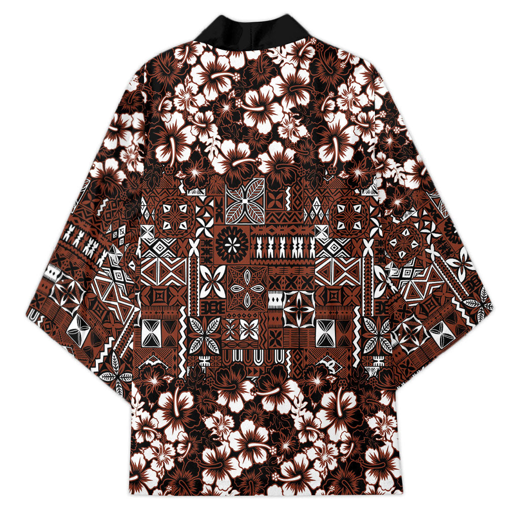 Burgundy Hawaiian Tapa Tribal Hibiscus Kimono LT9 - Polynesian Pride