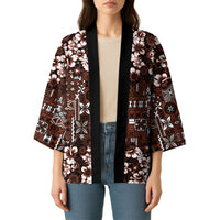 Burgundy Hawaiian Tapa Tribal Hibiscus Kimono LT9 - Polynesian Pride