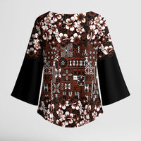 Burgundy Hawaiian Tapa Tribal Hibiscus Kimono Sleeve Blouse LT9 - Polynesian Pride