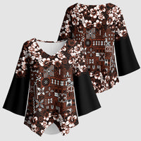 Burgundy Hawaiian Tapa Tribal Hibiscus Kimono Sleeve Blouse LT9 - Polynesian Pride