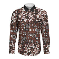 Burgundy Hawaiian Tapa Tribal Hibiscus Long Sleeve Button Shirt LT9 Unisex Burgundy - Polynesian Pride
