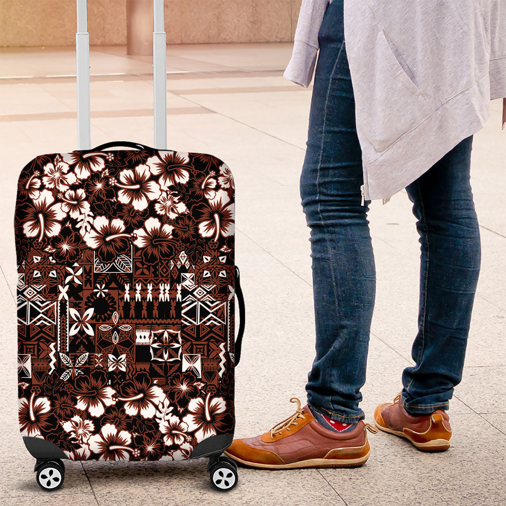 Burgundy Hawaiian Tapa Tribal Hibiscus Luggage Cover LT9 Burgundy - Polynesian Pride