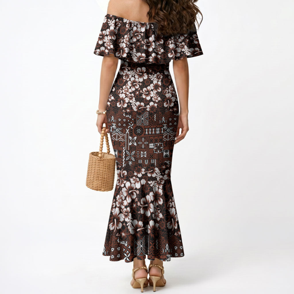 Burgundy Hawaiian Tapa Tribal Hibiscus Mermaid Dress LT9 - Polynesian Pride