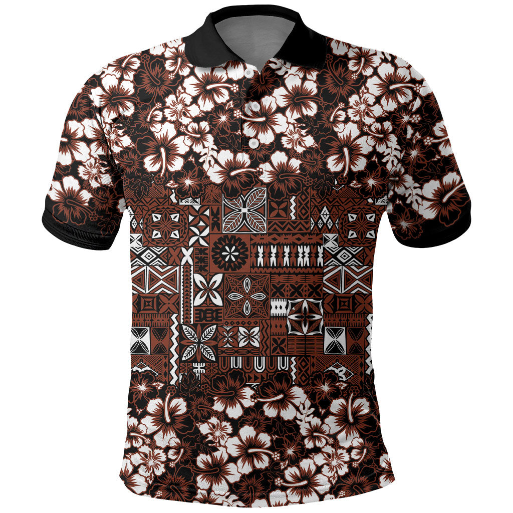 Burgundy Hawaiian Tapa Tribal Hibiscus Polo Shirt LT9 Burgundy - Polynesian Pride