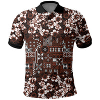 Burgundy Hawaiian Tapa Tribal Hibiscus Polo Shirt LT9 Burgundy - Polynesian Pride