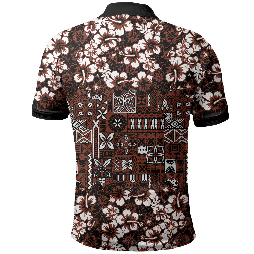 Burgundy Hawaiian Tapa Tribal Hibiscus Polo Shirt LT9 - Polynesian Pride