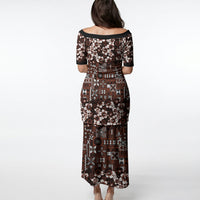 Burgundy Hawaiian Tapa Tribal Hibiscus Puletasi LT9 - Polynesian Pride