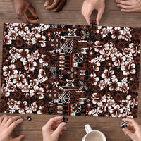 Burgundy Hawaiian Tapa Tribal Hibiscus Puzzle LT9 - Polynesian Pride