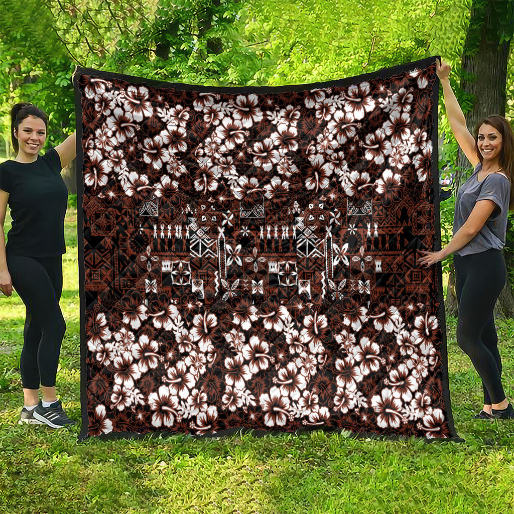 Burgundy Hawaiian Tapa Tribal Hibiscus Quilt LT9 - Polynesian Pride