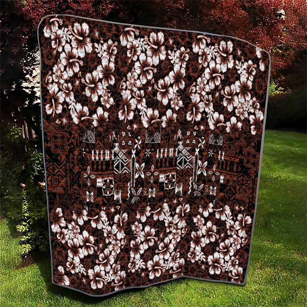 Burgundy Hawaiian Tapa Tribal Hibiscus Quilt LT9 - Polynesian Pride
