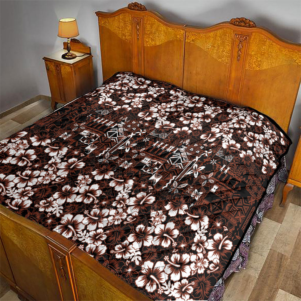 Burgundy Hawaiian Tapa Tribal Hibiscus Quilt LT9 - Polynesian Pride