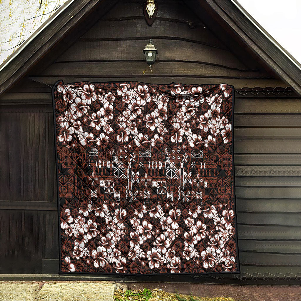 Burgundy Hawaiian Tapa Tribal Hibiscus Quilt LT9 - Polynesian Pride