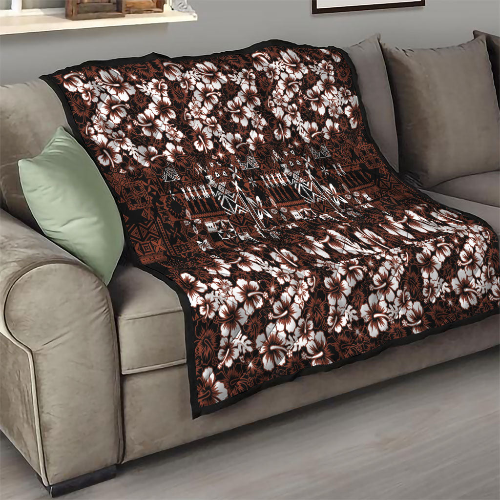 Burgundy Hawaiian Tapa Tribal Hibiscus Quilt LT9 - Polynesian Pride