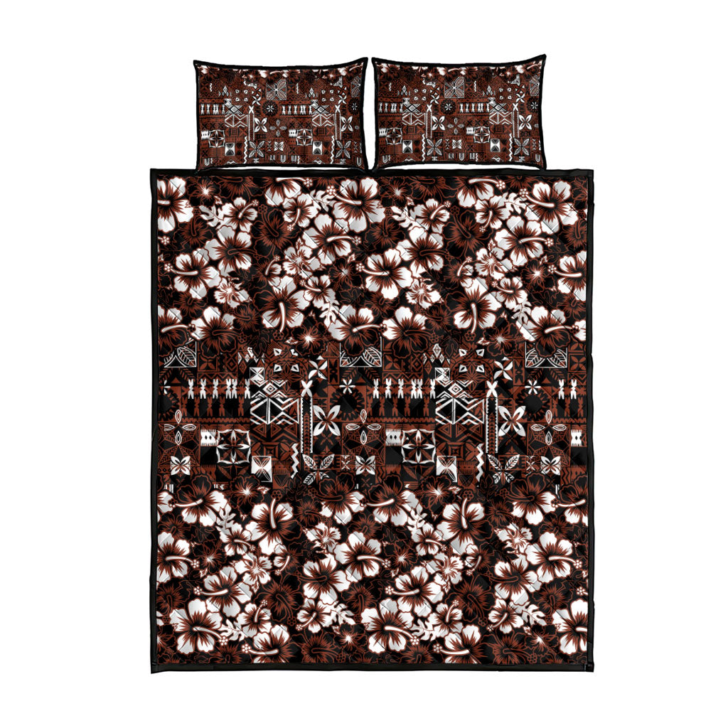 Burgundy Hawaiian Tapa Tribal Hibiscus Quilt Bed Set LT9 - Polynesian Pride