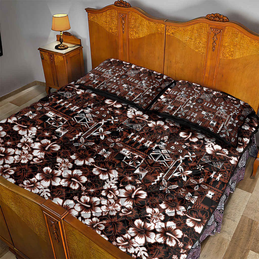 Burgundy Hawaiian Tapa Tribal Hibiscus Quilt Bed Set LT9 - Polynesian Pride