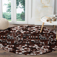 Burgundy Hawaiian Tapa Tribal Hibiscus Round Carpet LT9 - Polynesian Pride