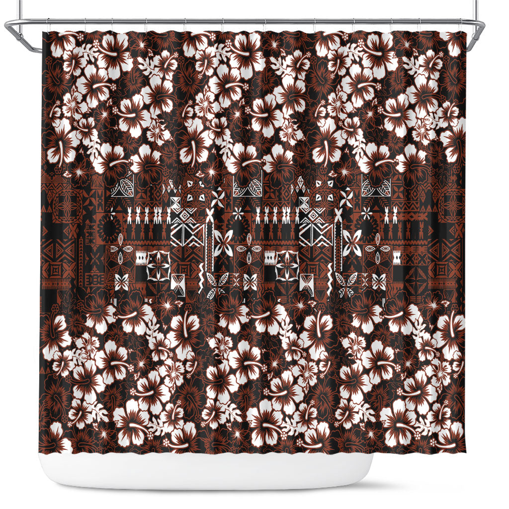 Burgundy Hawaiian Tapa Tribal Hibiscus Shower Curtain LT9 Burgundy - Polynesian Pride