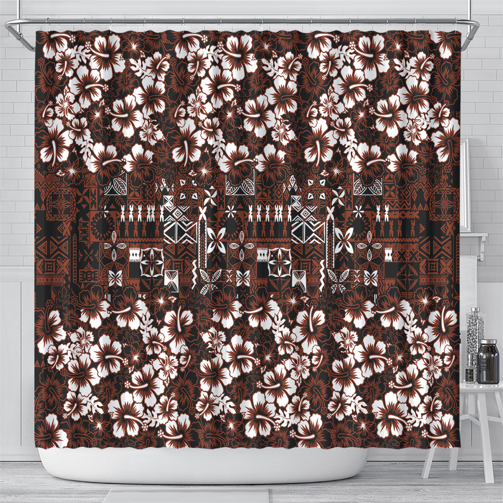 Burgundy Hawaiian Tapa Tribal Hibiscus Shower Curtain LT9 - Polynesian Pride
