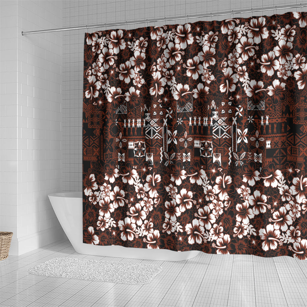 Burgundy Hawaiian Tapa Tribal Hibiscus Shower Curtain LT9 - Polynesian Pride