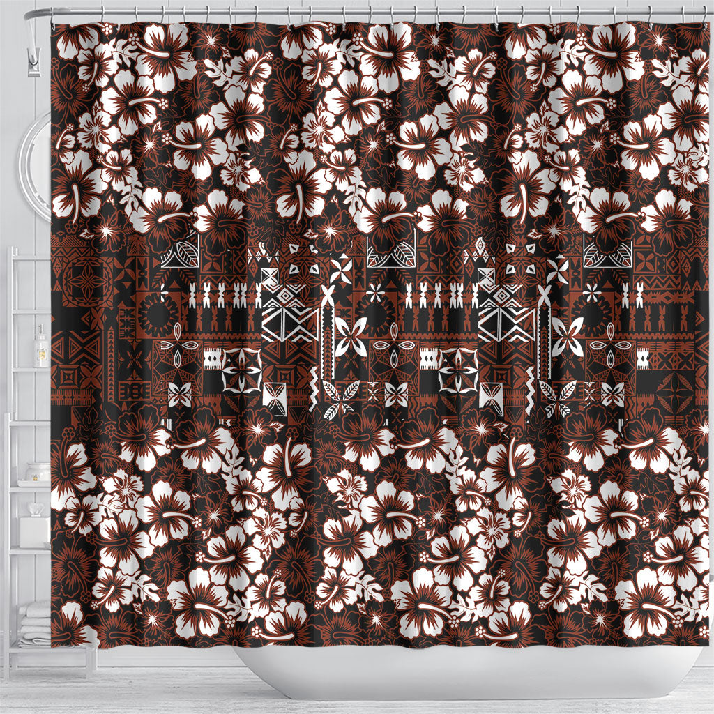 Burgundy Hawaiian Tapa Tribal Hibiscus Shower Curtain LT9 - Polynesian Pride