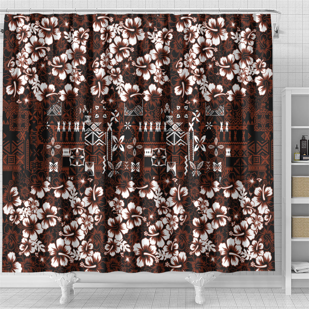 Burgundy Hawaiian Tapa Tribal Hibiscus Shower Curtain LT9 - Polynesian Pride