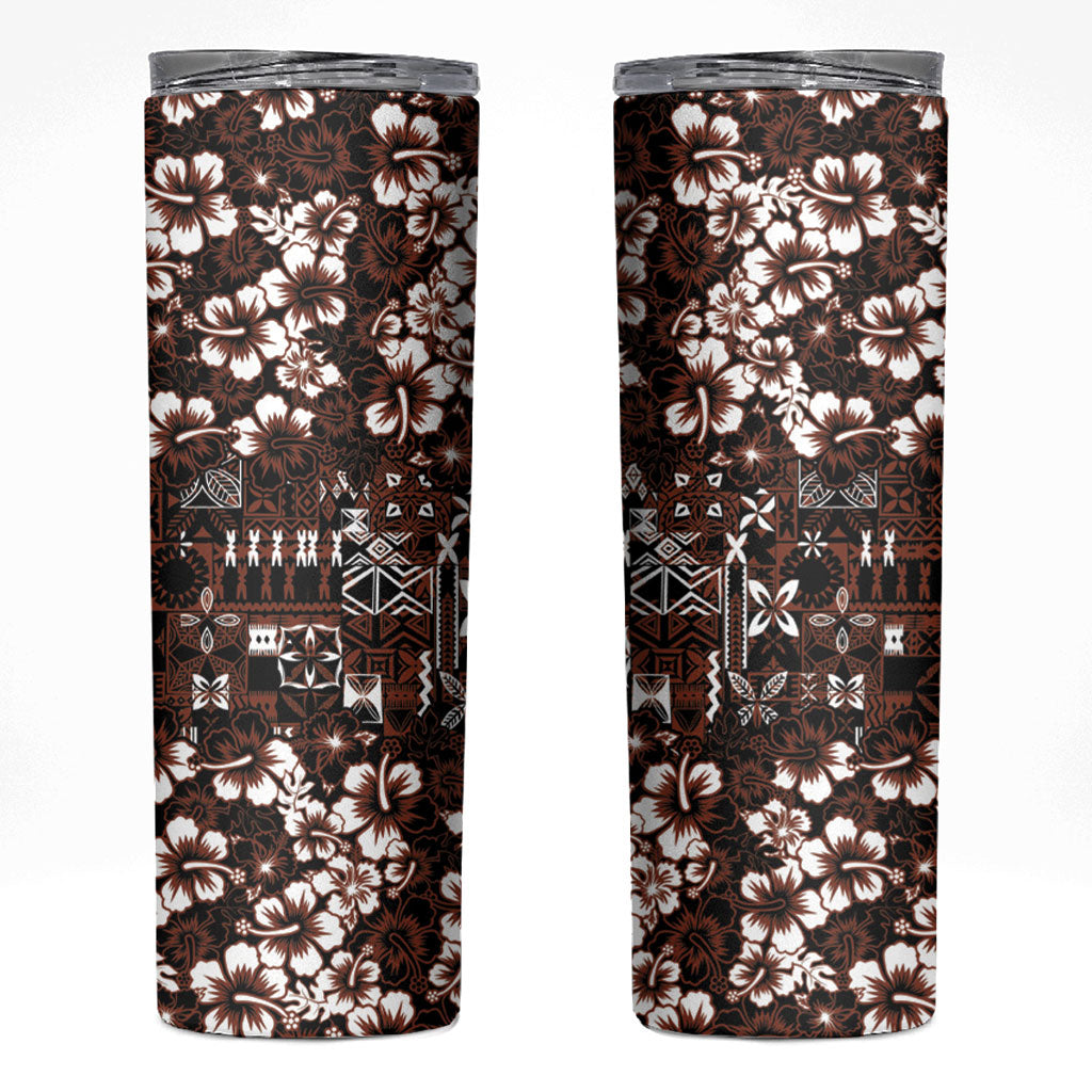 Burgundy Hawaiian Tapa Tribal Hibiscus Skinny Tumbler LT9 Burgundy - Polynesian Pride