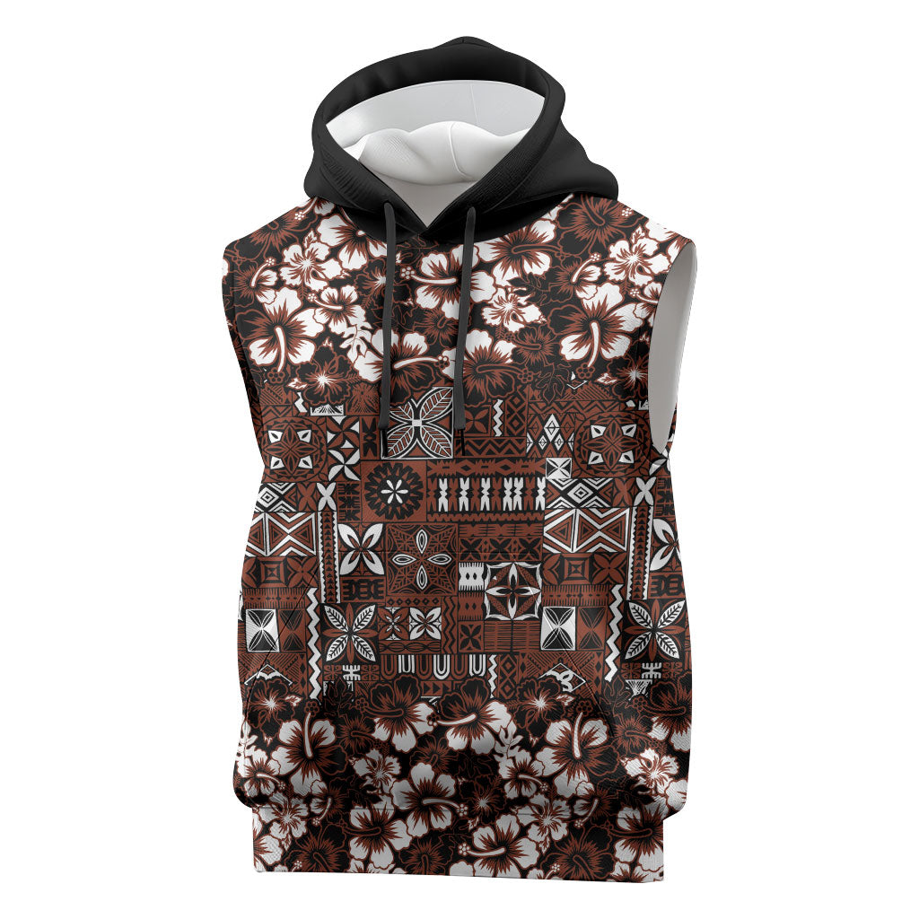 Burgundy Hawaiian Tapa Tribal Hibiscus Sleeveless Hoodie LT9 Burgundy - Polynesian Pride