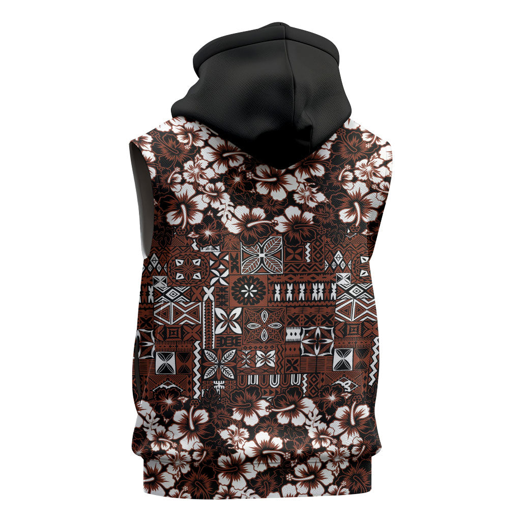 Burgundy Hawaiian Tapa Tribal Hibiscus Sleeveless Hoodie LT9 - Polynesian Pride