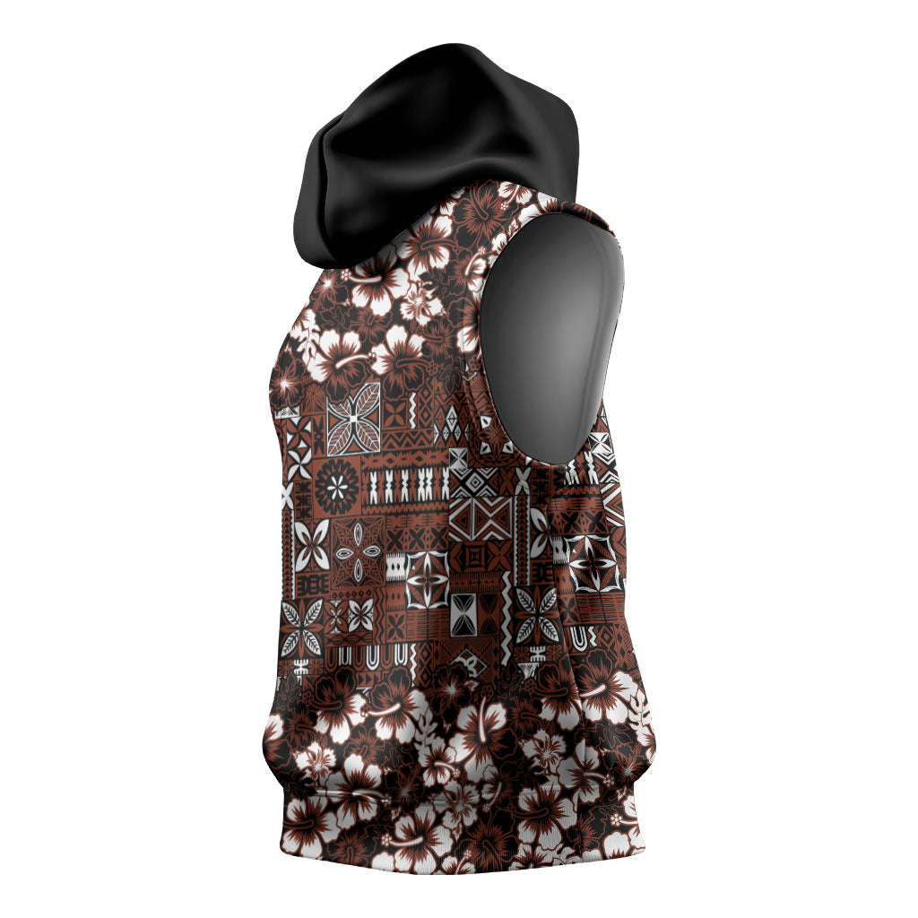Burgundy Hawaiian Tapa Tribal Hibiscus Sleeveless Hoodie LT9 - Polynesian Pride