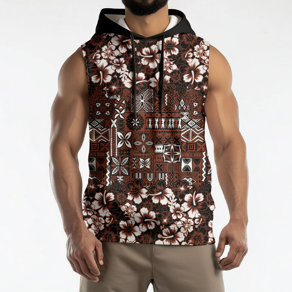 Burgundy Hawaiian Tapa Tribal Hibiscus Sleeveless Hoodie LT9 - Polynesian Pride