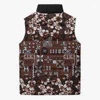 Burgundy Hawaiian Tapa Tribal Hibiscus Sleeveless Puffer Jacket LT9 - Polynesian Pride