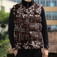 Burgundy Hawaiian Tapa Tribal Hibiscus Sleeveless Puffer Jacket LT9 - Polynesian Pride