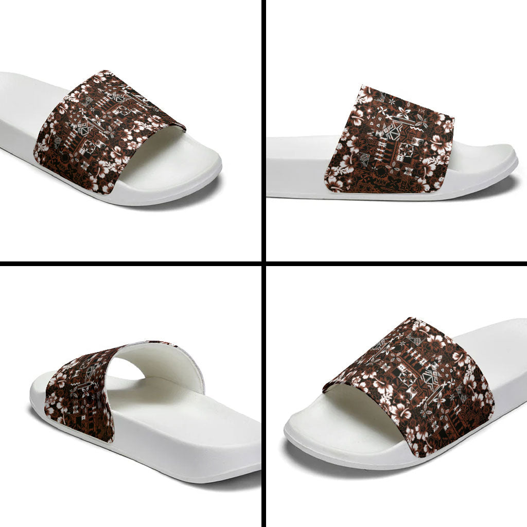 Burgundy Hawaiian Tapa Tribal Hibiscus Slide Sandals LT9 - Polynesian Pride