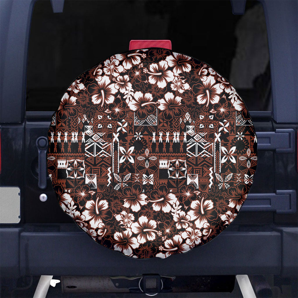 Burgundy Hawaiian Tapa Tribal Hibiscus Spare Tire Cover LT9 No hole Burgundy - Polynesian Pride