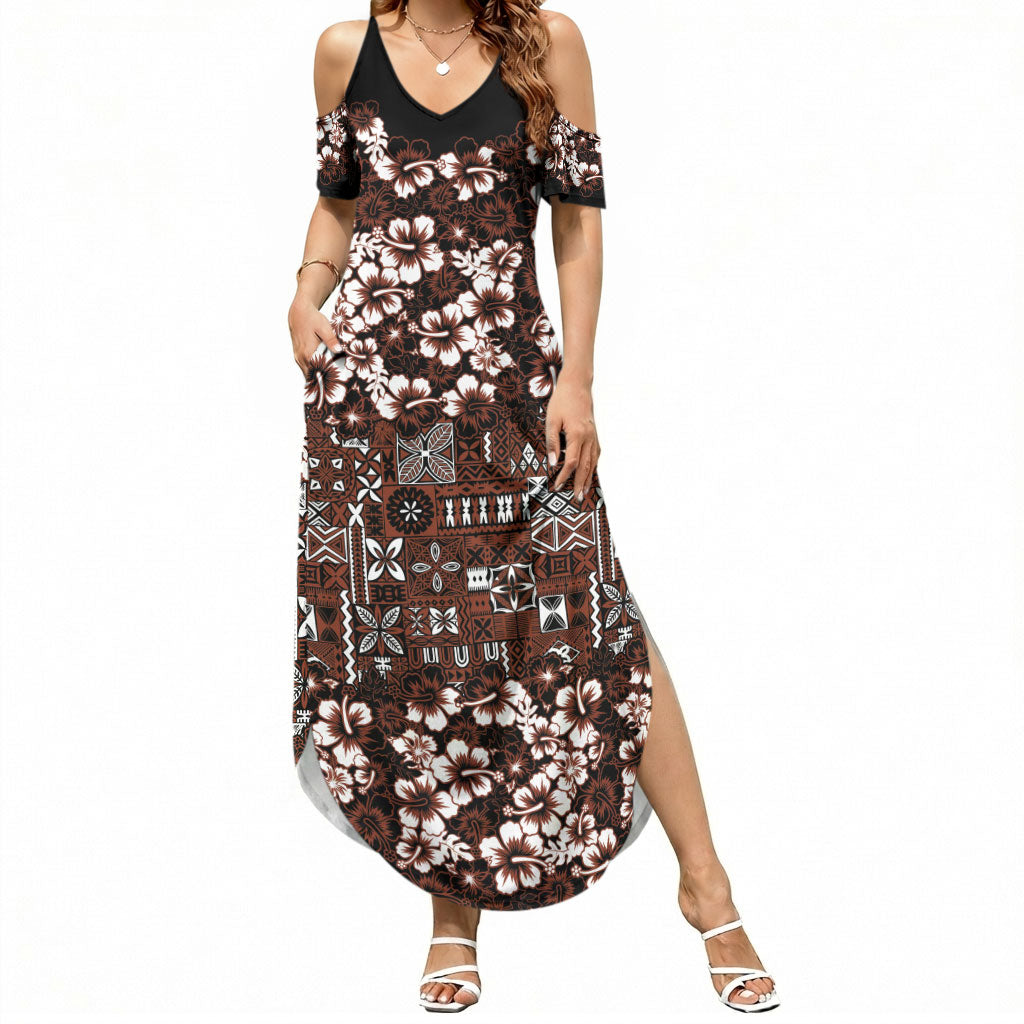 Burgundy Hawaiian Tapa Tribal Hibiscus Summer Maxi Dress LT9 Women Burgundy - Polynesian Pride