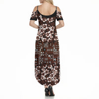 Burgundy Hawaiian Tapa Tribal Hibiscus Summer Maxi Dress LT9 - Polynesian Pride