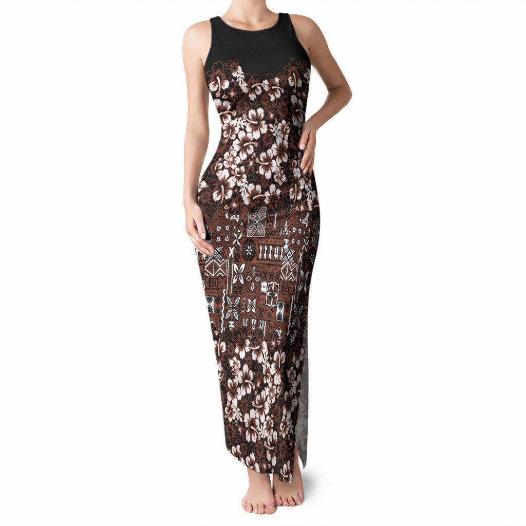 Burgundy Hawaiian Tapa Tribal Hibiscus Tank Maxi Dress LT9 Women Burgundy - Polynesian Pride
