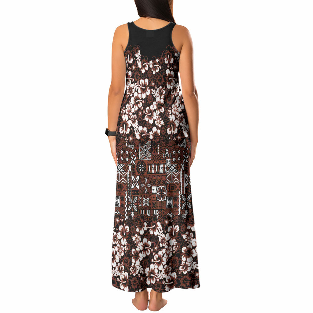 Burgundy Hawaiian Tapa Tribal Hibiscus Tank Maxi Dress LT9 - Polynesian Pride