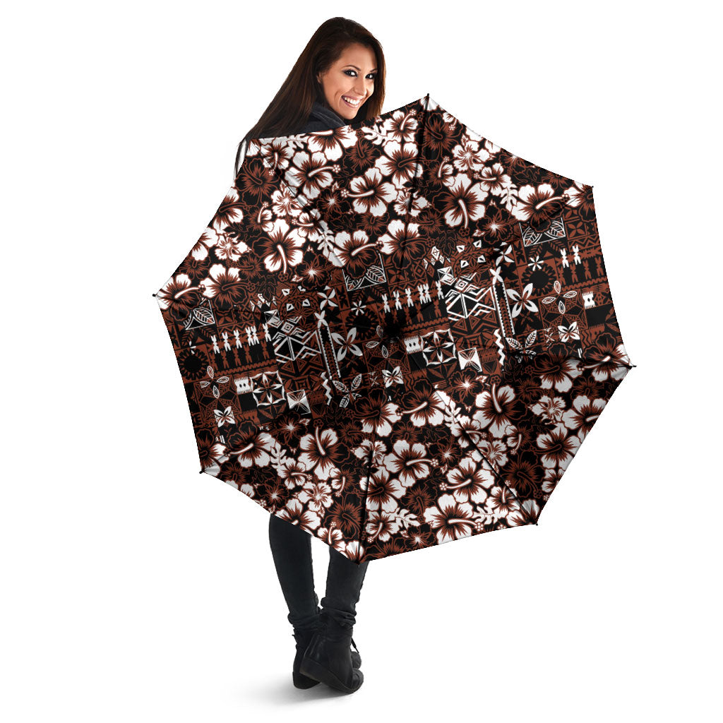 Burgundy Hawaiian Tapa Tribal Hibiscus Umbrella LT9 - Polynesian Pride