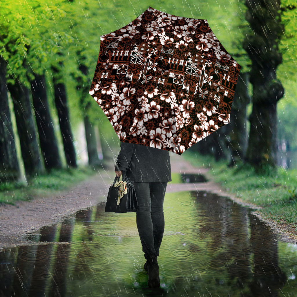 Burgundy Hawaiian Tapa Tribal Hibiscus Umbrella LT9 - Polynesian Pride
