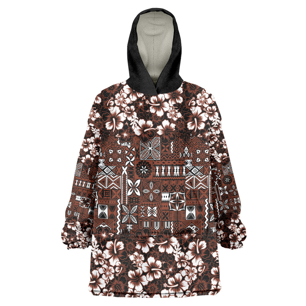 Burgundy Hawaiian Tapa Tribal Hibiscus Wearable Blanket Hoodie LT9 One Size Burgundy - Polynesian Pride