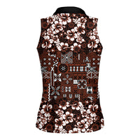 Burgundy Hawaiian Tapa Tribal Hibiscus Women Sleeveless Polo Shirt LT9 - Polynesian Pride
