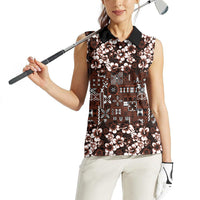 Burgundy Hawaiian Tapa Tribal Hibiscus Women Sleeveless Polo Shirt LT9 - Polynesian Pride