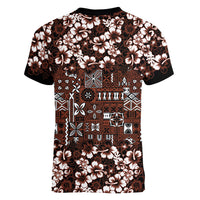Burgundy Hawaiian Tapa Tribal Hibiscus Women V-Neck T-Shirt LT9 - Polynesian Pride
