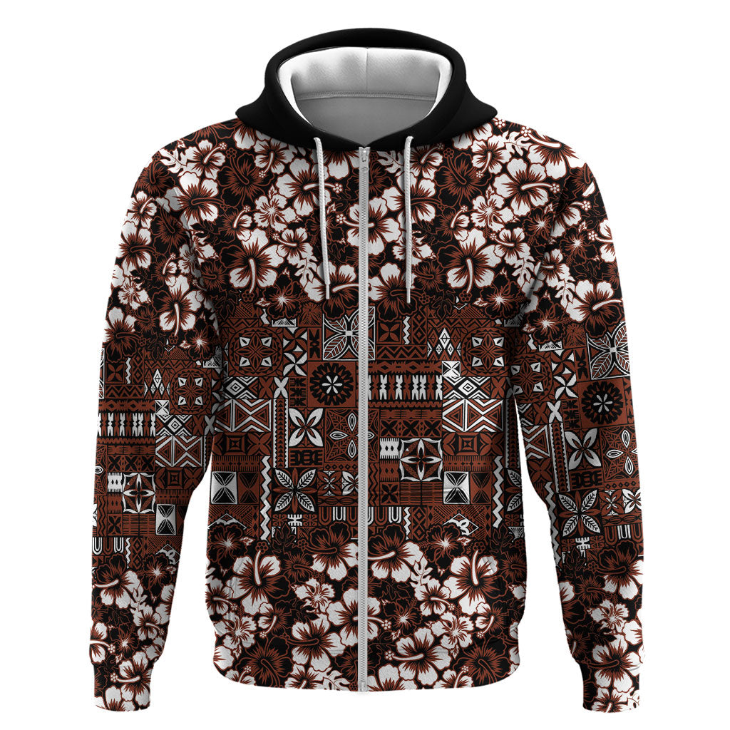 Burgundy Hawaiian Tapa Tribal Hibiscus Zip Hoodie LT9 Zip Hoodie Burgundy - Polynesian Pride