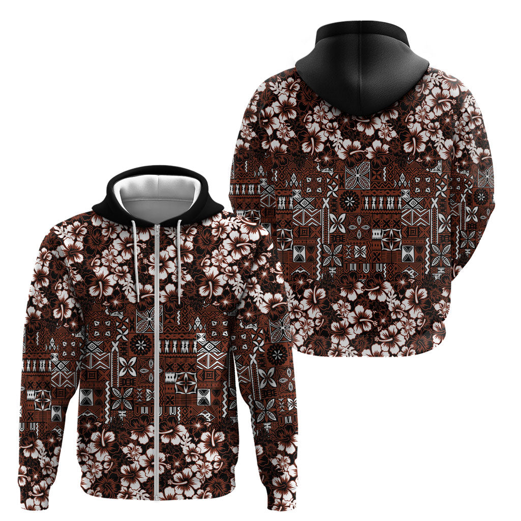 Burgundy Hawaiian Tapa Tribal Hibiscus Zip Hoodie LT9 - Polynesian Pride
