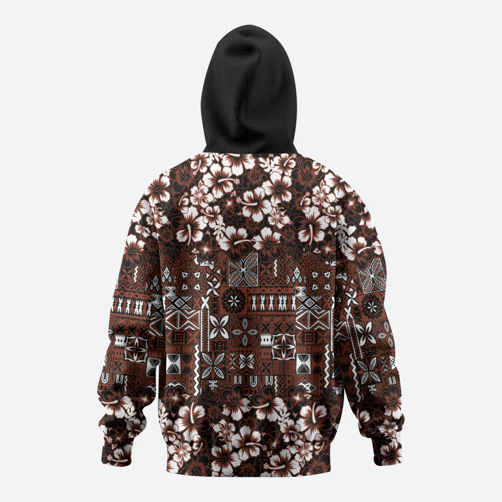 Burgundy Hawaiian Tapa Tribal Hibiscus Zip Hoodie LT9 - Polynesian Pride