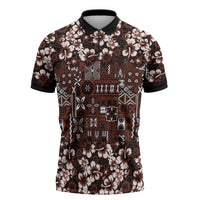 Burgundy Hawaiian Tapa Tribal Hibiscus Zipper Polo Shirt LT9 Burgundy - Polynesian Pride