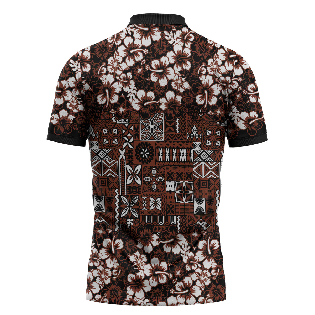 Burgundy Hawaiian Tapa Tribal Hibiscus Zipper Polo Shirt LT9 - Polynesian Pride
